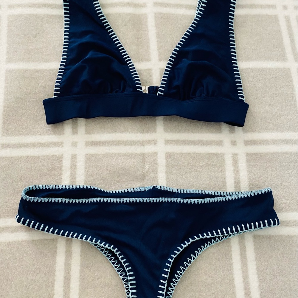 ElleJay Navy Blue Stitched Cheeky Bikini